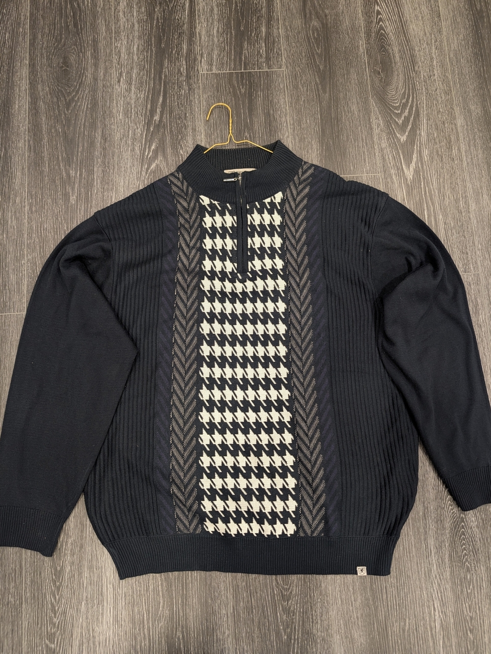 Stacy Adams Men's Navy Houndstooth Quarter-Zip Sweater